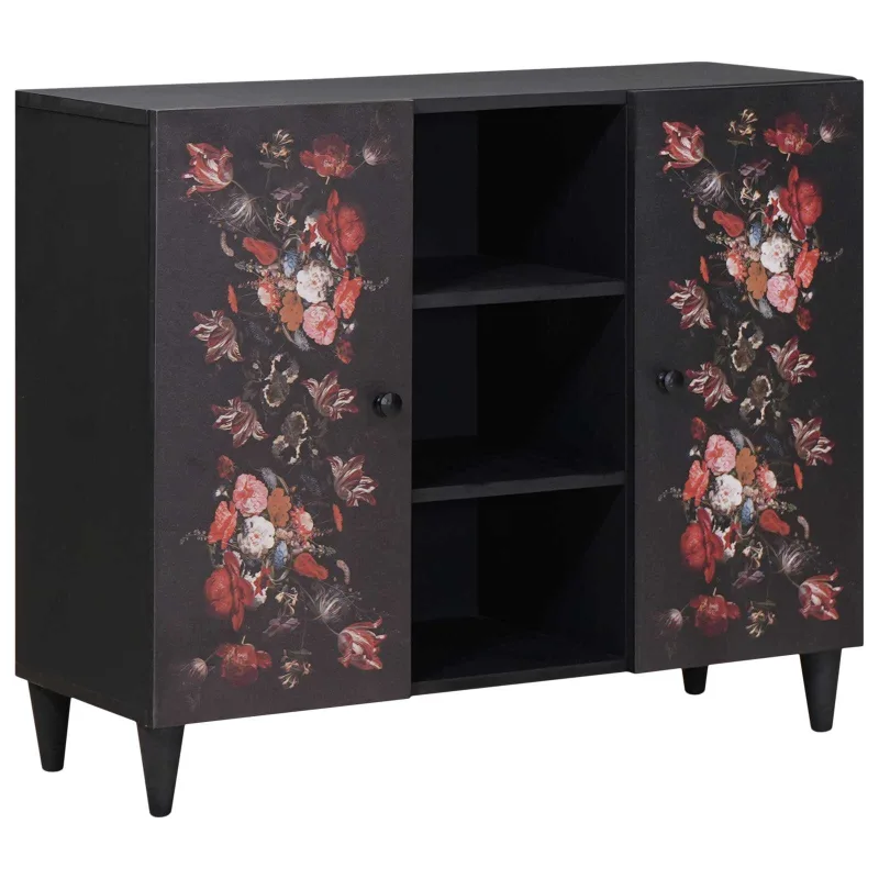 Mueble de almacenaje con puerta 90 x 33,5 x 75 cm diseño floral elegante estilo salón fabricado en madera 02_0057868