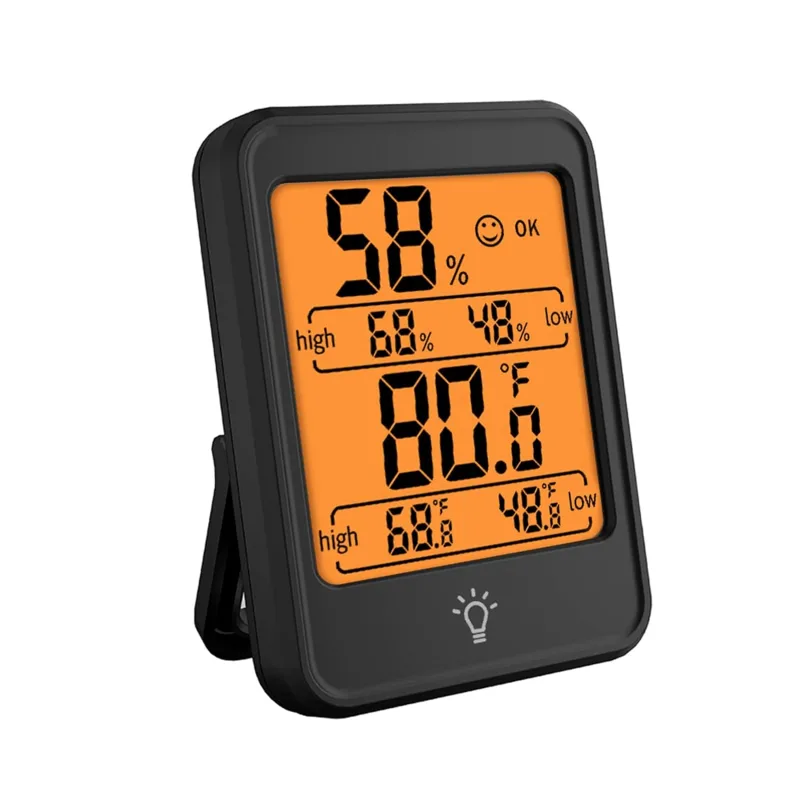 Termómetro e higrómetro de interior, higrómetro portátil con pantalla táctil lcd, rango de medición de temperatura: -20 °c ~ 70 °c (sin batería)