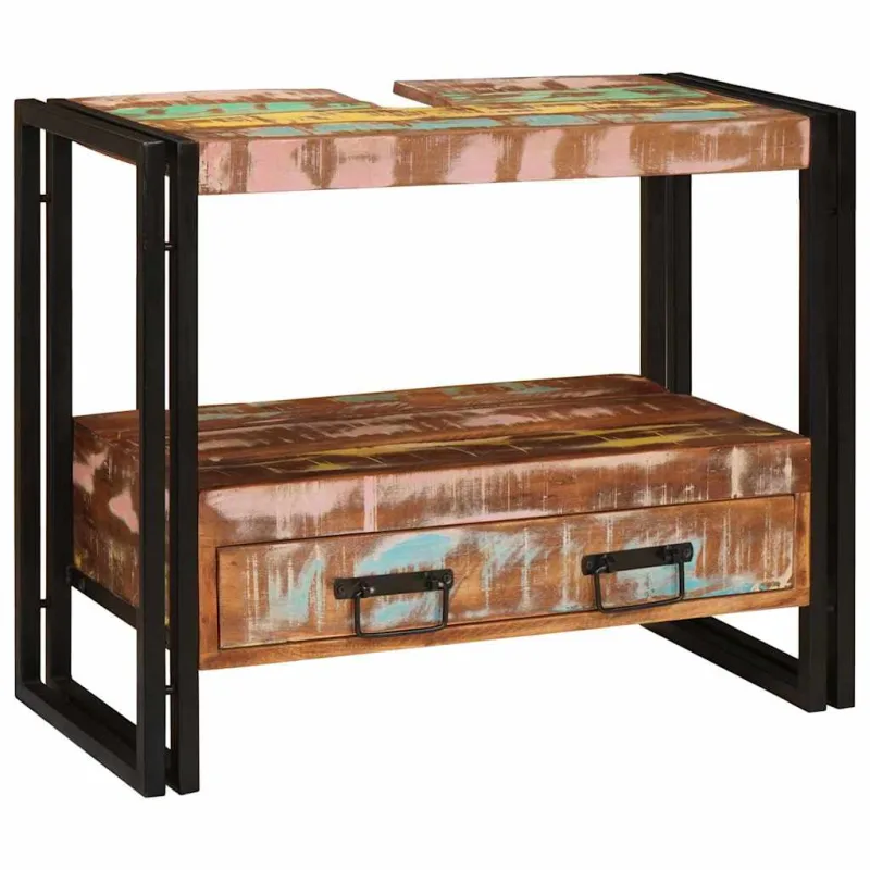 Moderno rio de almacenaje con cajón 71 x 33 x 58 cm práctico y resistente fabricado en hierro negro 02_0058001