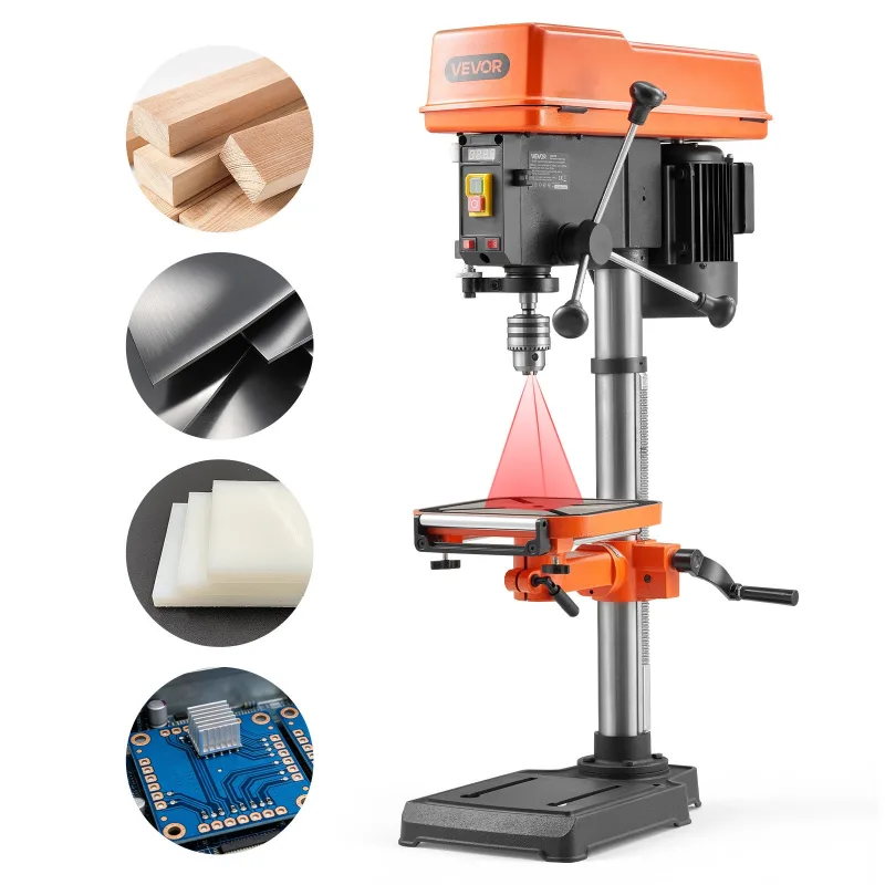 Taladro de columna de banco vevor 305 mm taladro de banco 550 w para trabajar metales, velocidad variable 340-2200 rpm, con mesa inclinable 0-45°