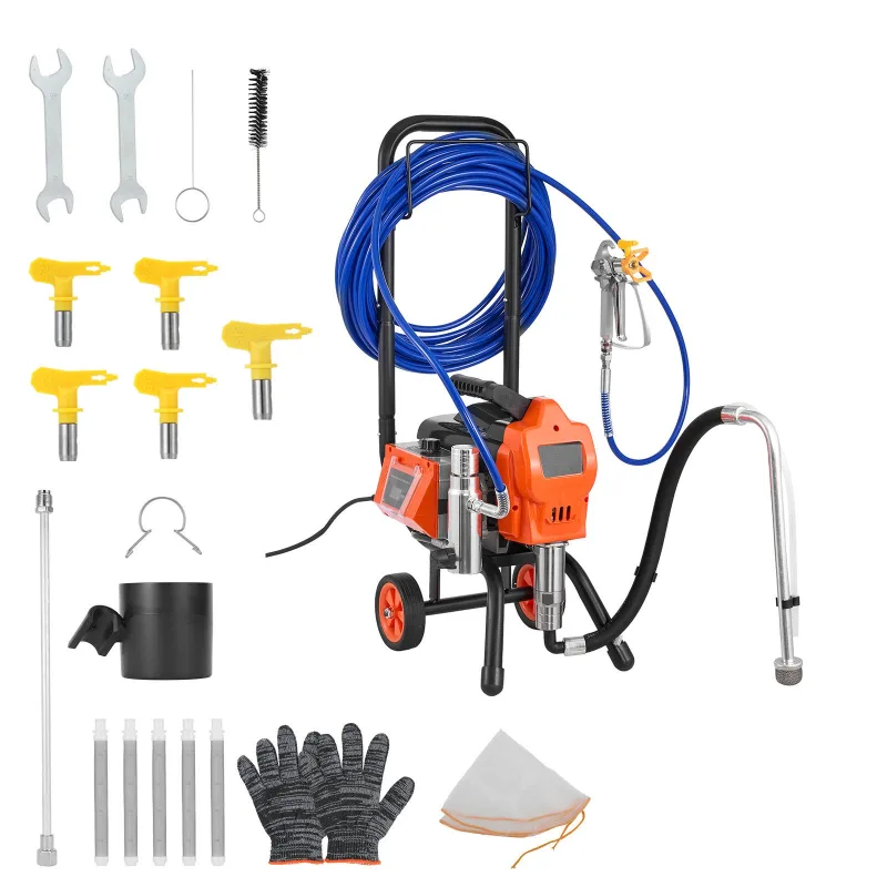 Pulverizador pintura pedestal succebuy sin aire, sistema pulverización 1500 w, 3300 psi, con carro, cepillo, manguera, varilla extensión y boquillas