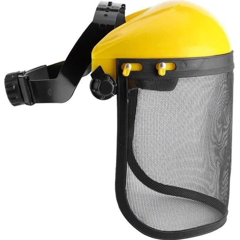 Casco de seguridad forestal con visera de malla, ideal para motosierras, jardinería, corte y desbroce.