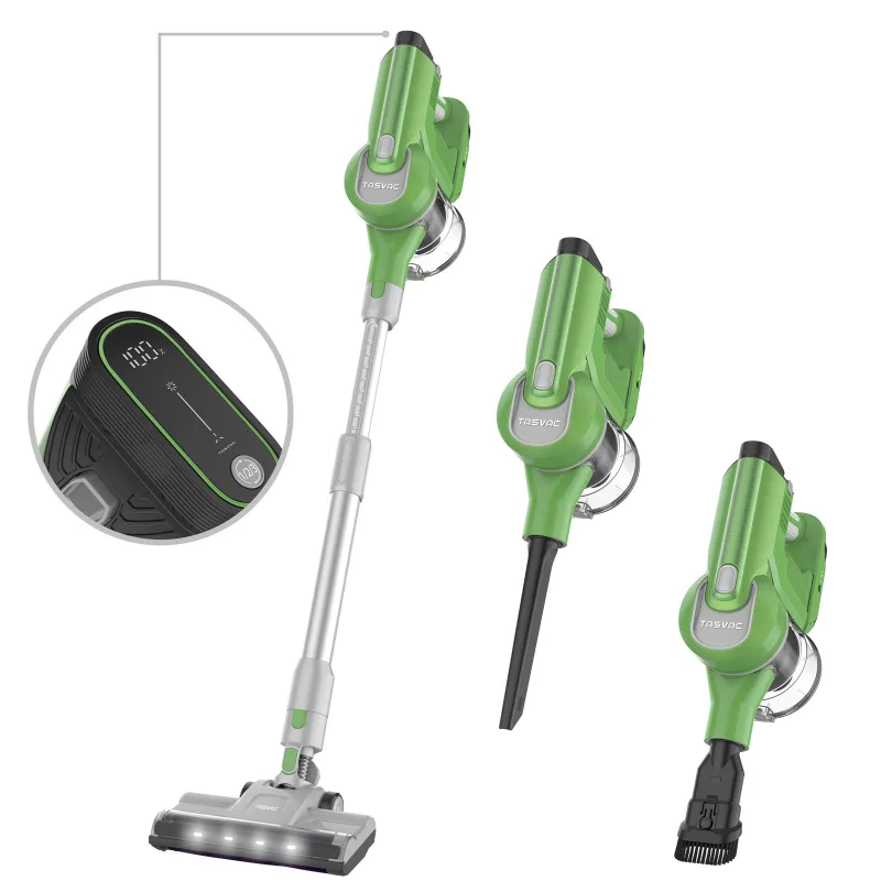 Aspiradora de escoba inalámbrica tasvac s8 green con pantalla led y cepillo giratorio suave
