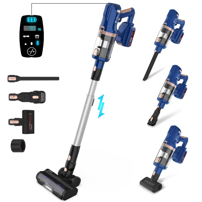 Aspiradora de escoba inalámbrica umlo v11,azul – 2 en 1: aspiradora de mano y limpiadora de suelos,filtración hepa,motor de 300 w,batería de 4000 mah,