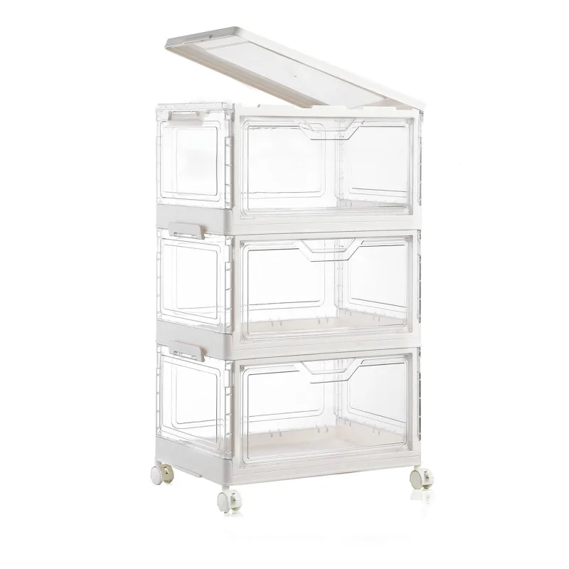 Autrucker contenedores de almacenamiento apilables de 3 niveles con ruedas, con puerta magnética y diseño plegable para la organización del hogar