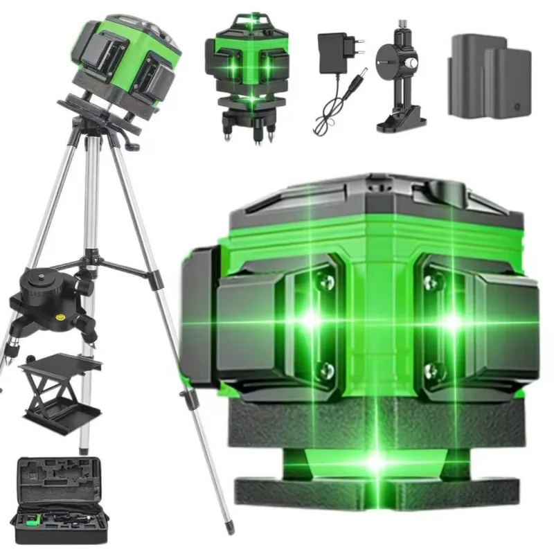 Fuleadture nivel láser verde de 12 líneas, nivelación automática 4d, herramienta láser con cruceta horizontal y vertical de 360°, recargable, ip54.