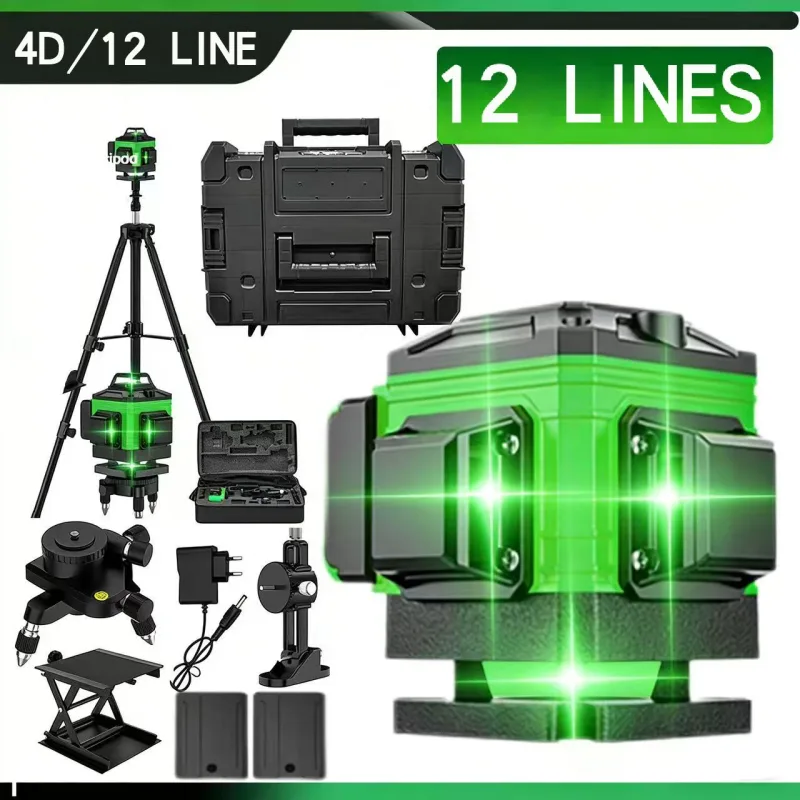 Qwinern nivel láser verde 4d de 12 líneas, herramienta láser autonivelante de 360°, nivel de cruz, adecuado para colocar pisos, baldosas, etc.
