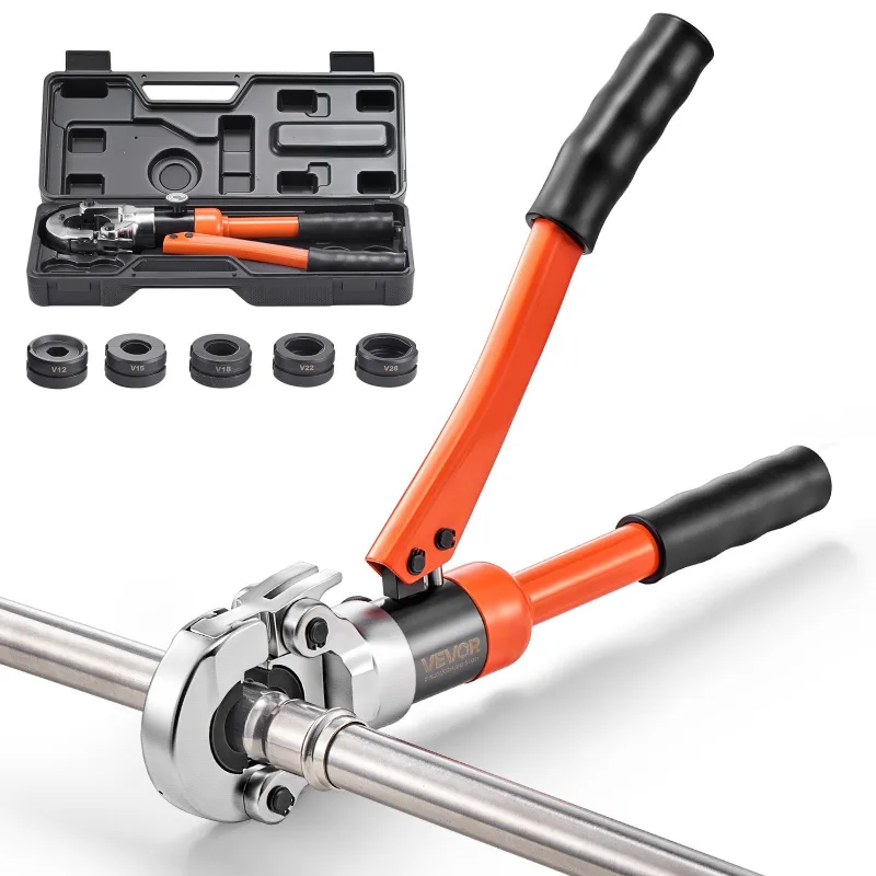 Herramienta crimpado hidráulica vevor, con mordazas v12 v15 v18 v22 v28, maletín transporte, kit de crimpado para reparación e instalación fontanería