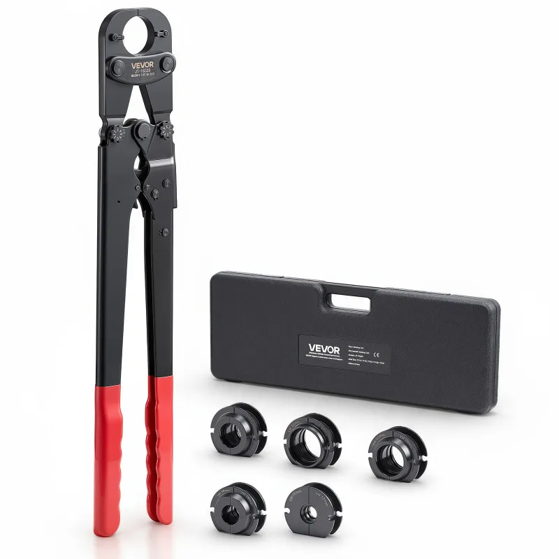 Herramienta crimpado de tuberías vevor pex, mordazas de un solo puerto th12 th16 th20 th26 th32. incluye estuche de almacenamiento y kit de crimpado