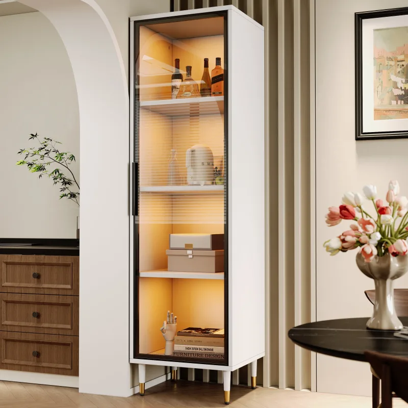 Vitrina independiente con iluminación led multicolor y cristal ahumado, 40 x 40 x 170 cm, tablero de partículas, blanco