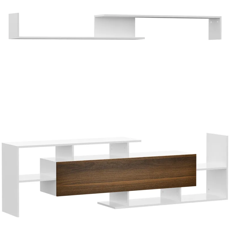 Mueble de tv de pared homcom con estantes abiertos y mueble de madera, mueble de tv moderno para salón y dormitorio, blanco y marrón
