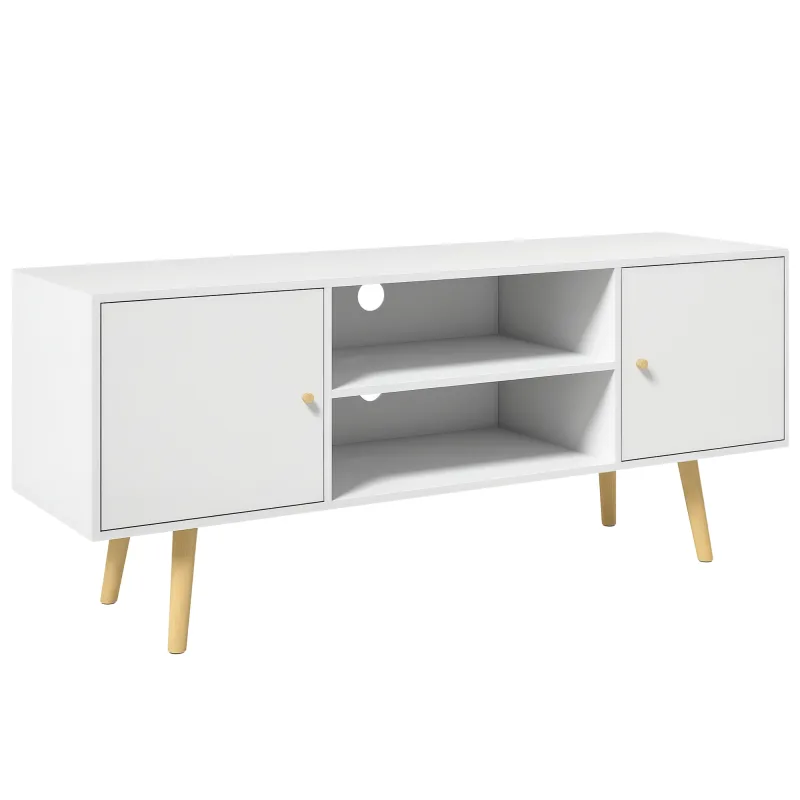 Mueble tv homcom max de 55 con 2 puertas y 2 estantes abiertos, mueble tv de madera y aglomerado, 120 x 34 x 50 cm, color blanco