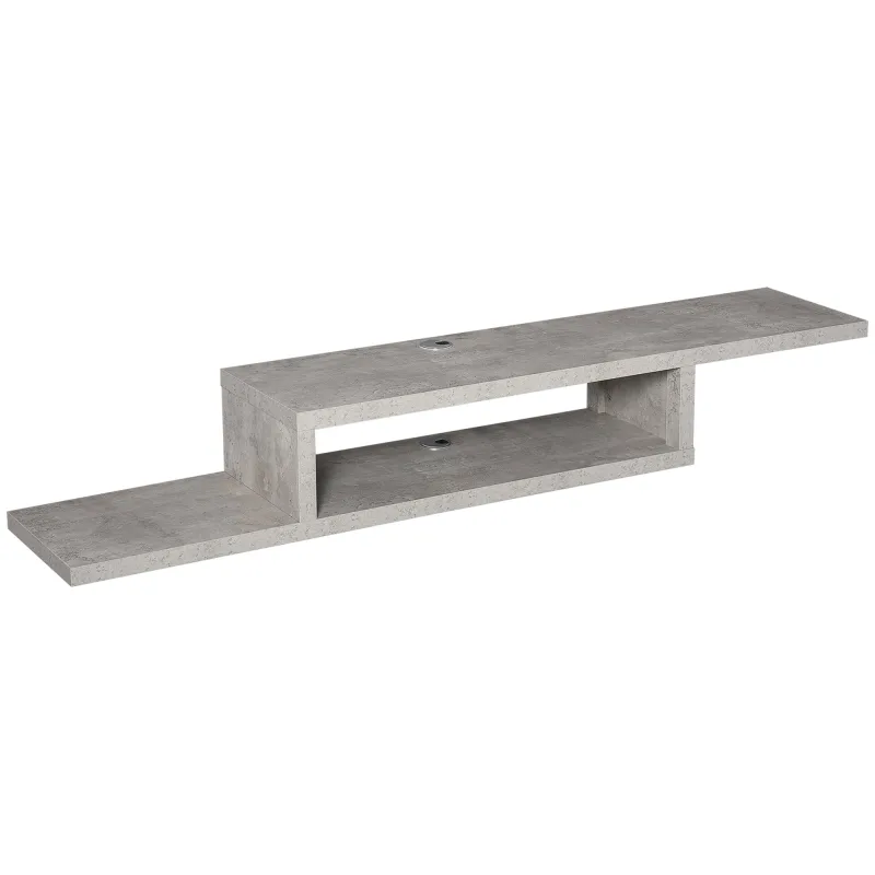 Mueble de tv flotante de pared homcom - estante flotante de pared - nicho, organizador de cables - gris