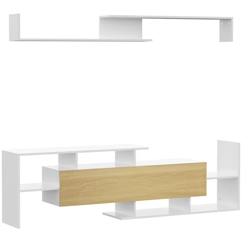 Mueble de tv de pared homcom con estantes abiertos y mueble de madera, mueble de tv moderno para salón y dormitorio, color blanco y madera
