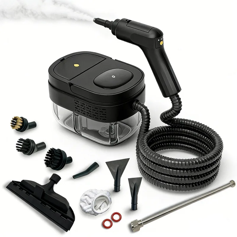 Lollanda limpiador a vapor, máquina de limpieza doméstica, ajuste de 3 velocidades, gran capacidad de 1600 ml (negro - juego de 9 piezas)