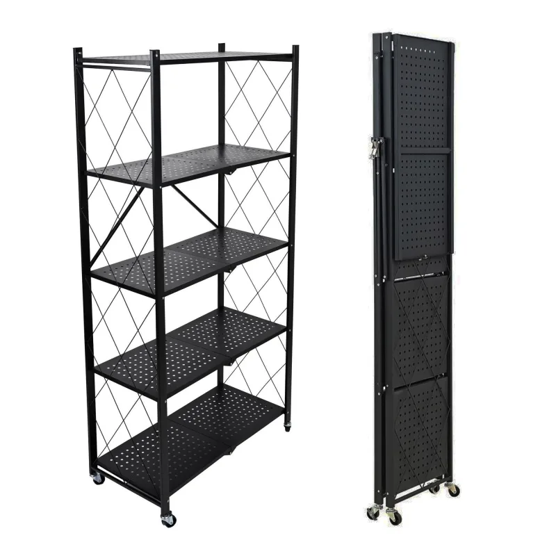 Estantería metálica 160x71x34cm plegable con ruedas negro