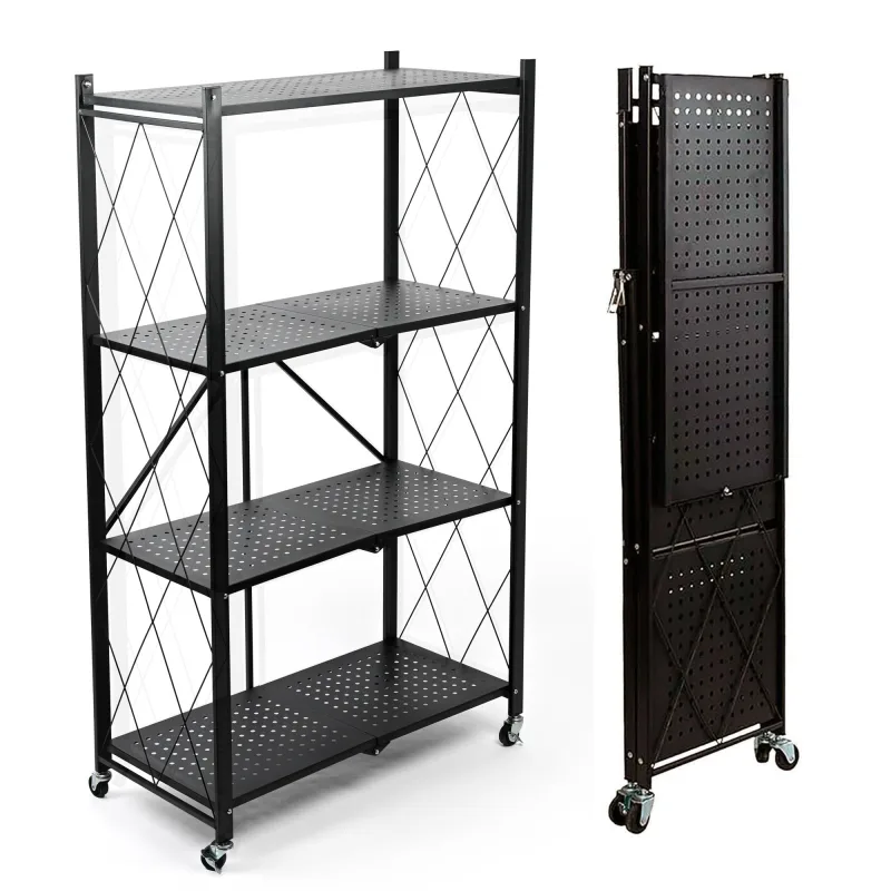 Estantería metálica 125x71x34cm plegable con ruedas negro
