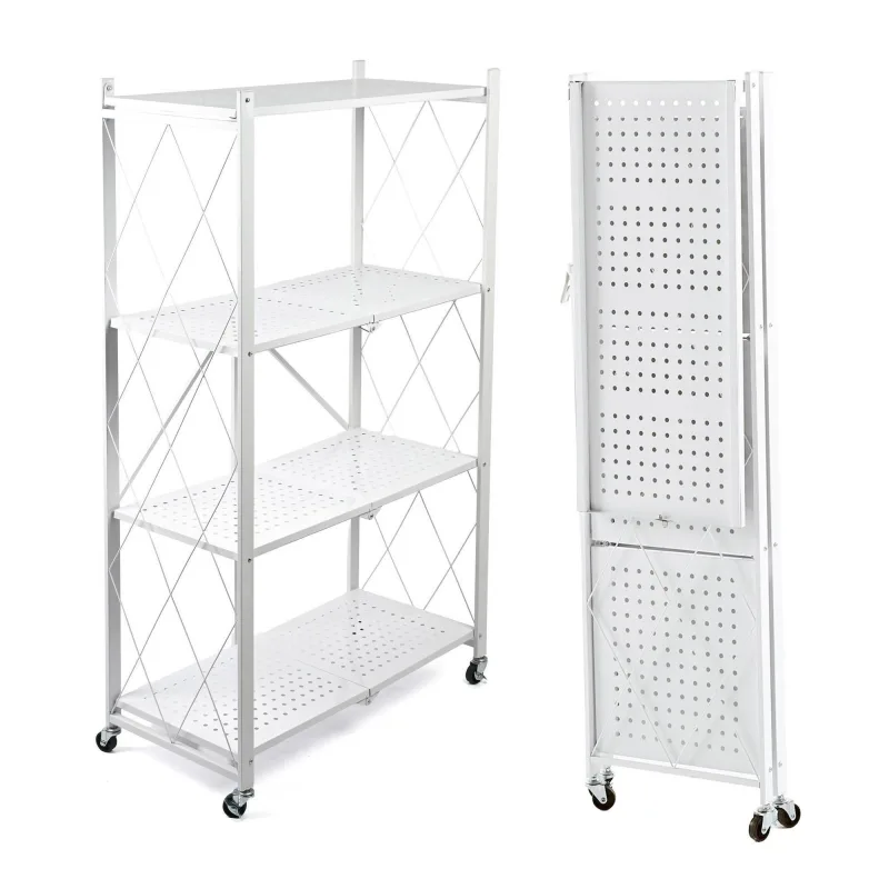 Estantería metálica 125x71x34cm plegable con ruedas blanco