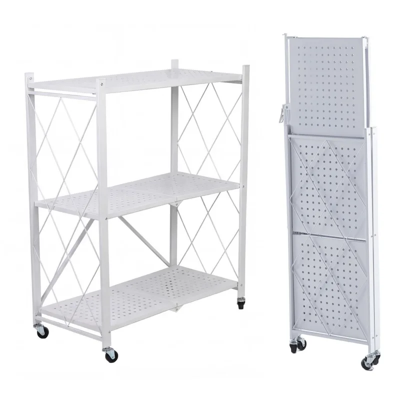 Estantería metálica 89x71x34cm plegable con ruedas blanco