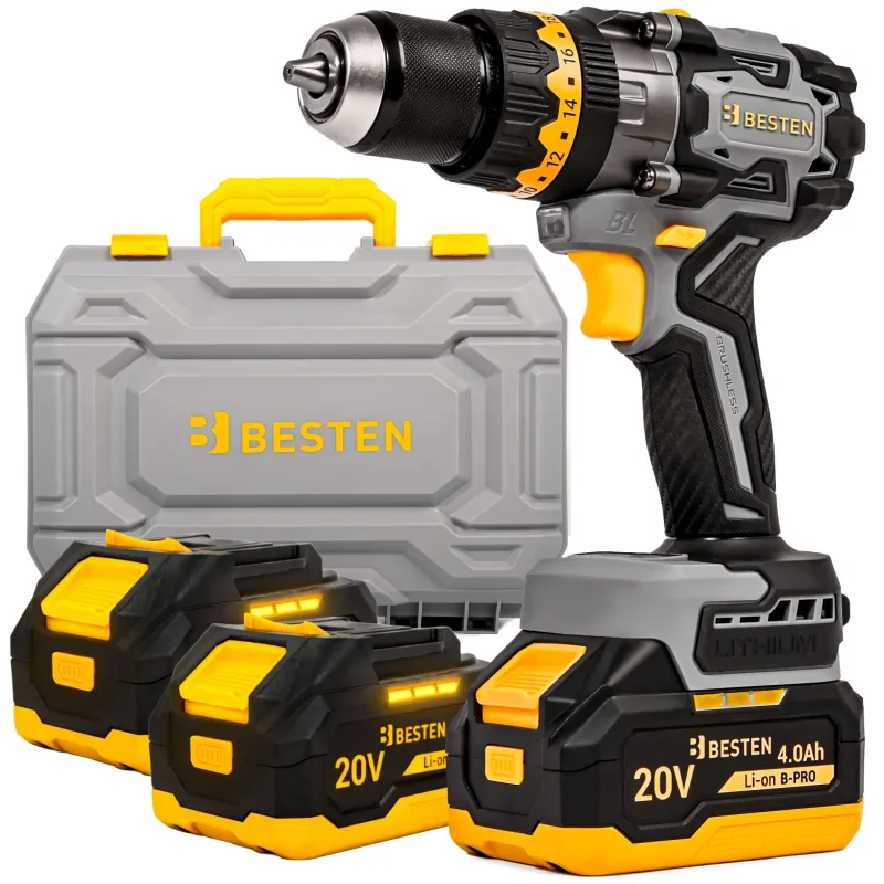 Taladro percutor a batería besten be0002917 20v 150nm sin escobillas con 2 baterías 4ah