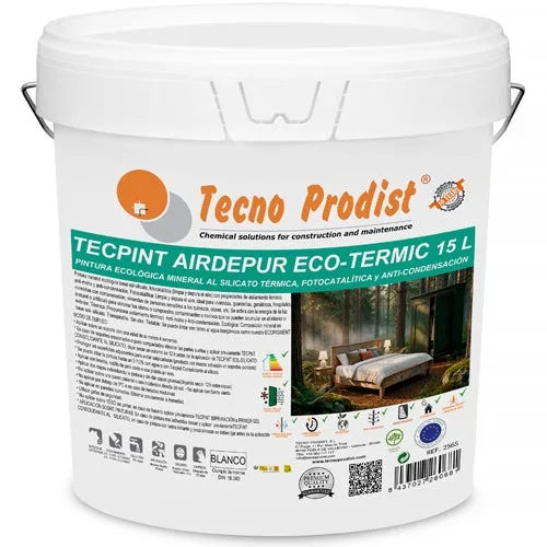 Pintura ecológica fotocatalítica y térmica mineral, transpirable, anti-condensación, interior y exterior (blanco), 15 l