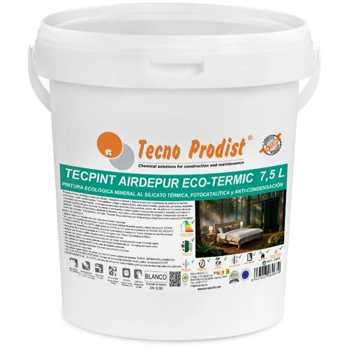 Pintura ecológica fotocatalítica y térmica mineral, transpirable, anti-condensación, interior y exterior, (blanco), 7,5 l