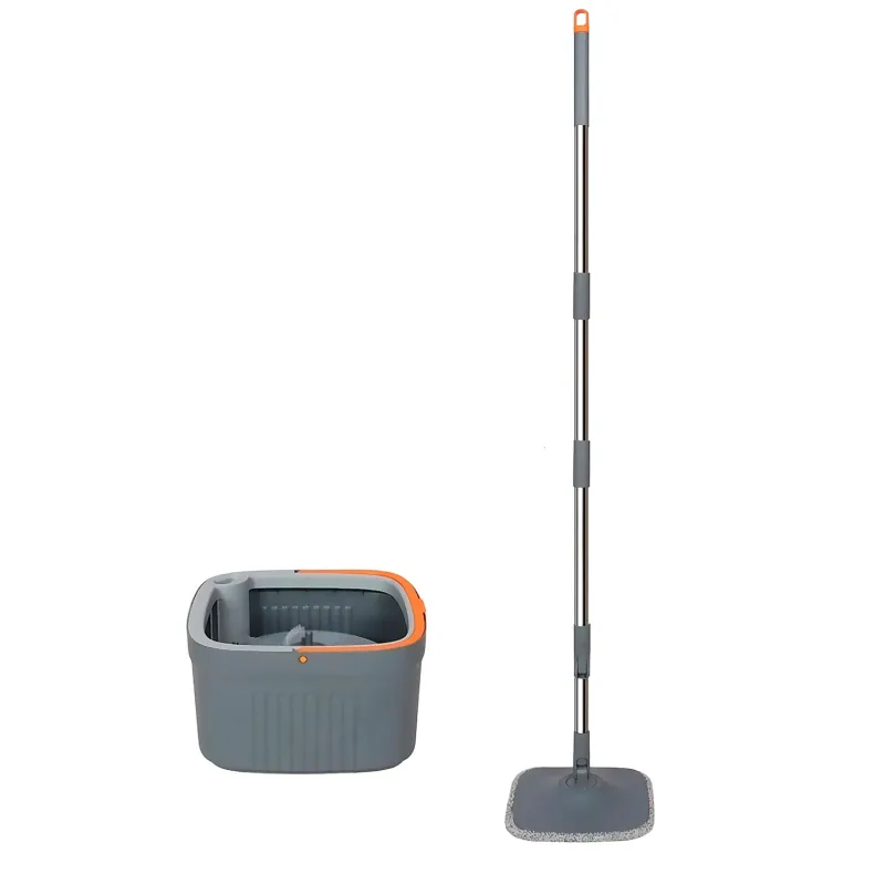 Mopa giratoria con cubo de separación de agua limpia y sucia, sistema manos libres y cabezal 360°. apta para limpieza en seco y húmedo.