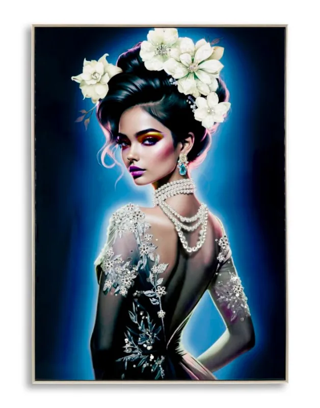 Decoración de pared | cuadro sobre lienzo lacado isabel con marco -b- cm 72x4x102