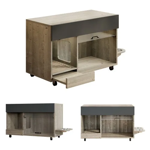 Arenero móvil para gatos (inodoro para gatos): con comederos,bandeja sanitaria,tablero perforado con ganchos,sin bandeja sanitaria,100×45,5×67 cm (col