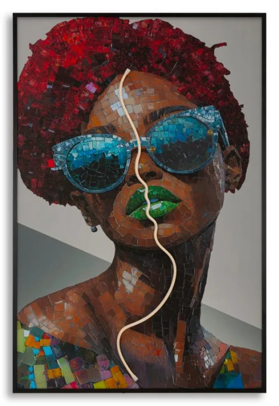 Decoración de pared | impresión sobre lienzo con led afro cm 60x3,5x90 (aplicación acrílica 3d)