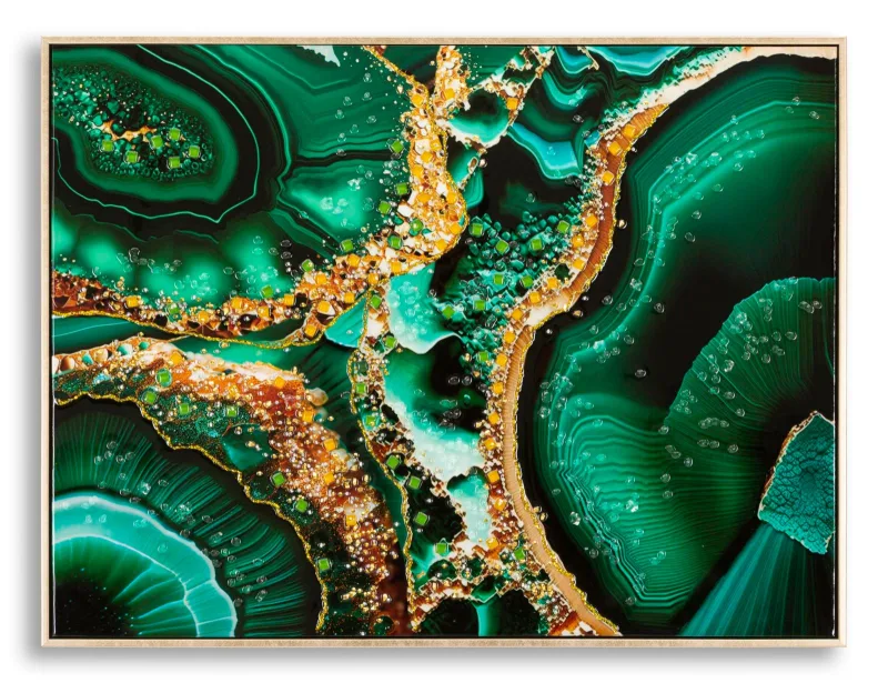 Decoración de pared | pintura de pared lacada con marco esmeralda -b- cm 82x4x62