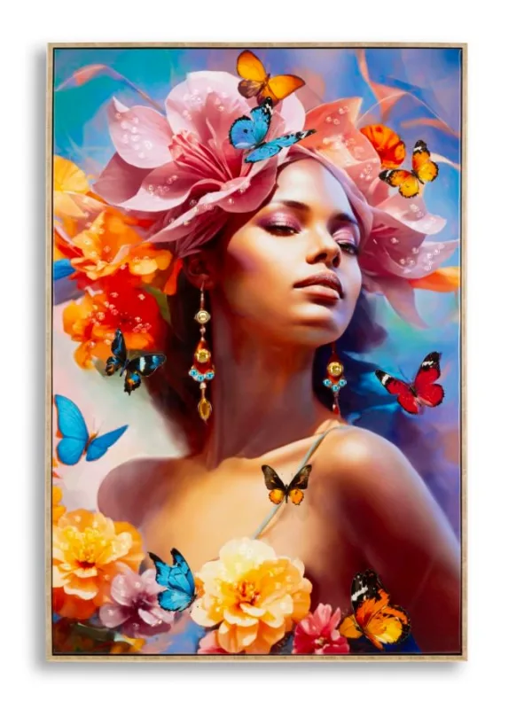 Decoración de pared | pintado sobre lienzo lacado marty con marco -b- cm 62x4x92