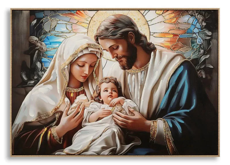 Decoración de pared | impresión sobre lienzo natividad lacado con marco cm 102x4x72