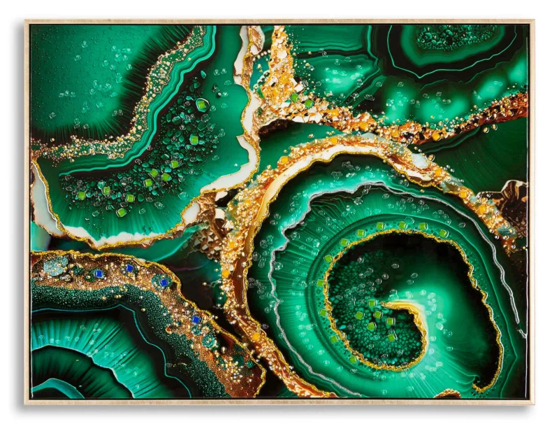 Decoración de pared | pintura de pared lacada con marco esmeralda -a- cm 82x4x62