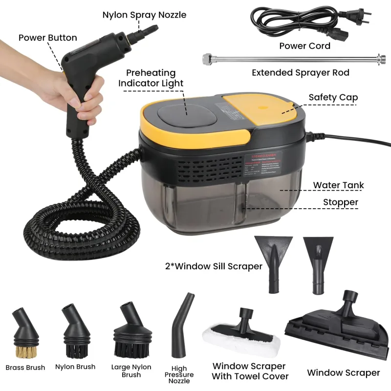 Lollanda limpiador de alta presión, limpiador de grasa de cocina, esterilización de alta temperatura (negro y amarillo - juego de 9 piezas)