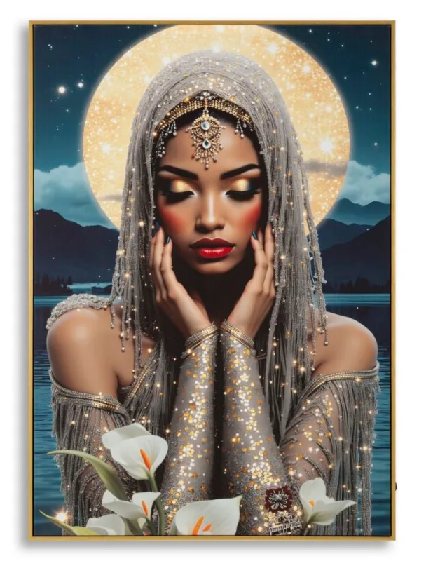 Decoración de pared | impresión sobre lienzo con led venus lacado con marco cm 70x4x100