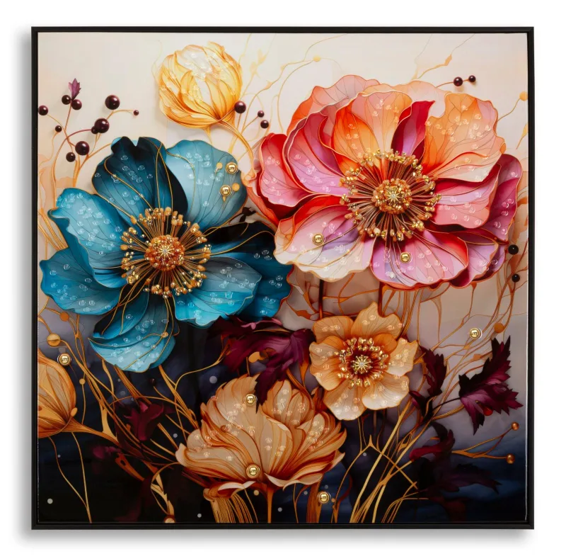 Decoración de pared | cuadro de pared lacado con marco narcy -a- 82x4x82