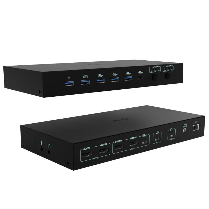 I-tec usb-c kvm dock pro for three hosts, dual video, with 2x power delivery, max 92w