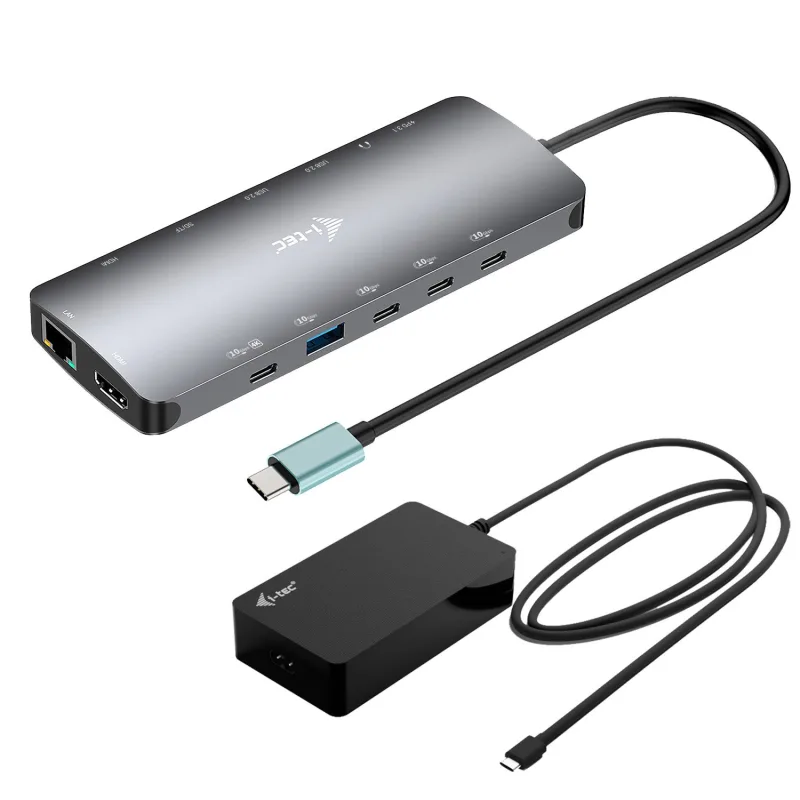 I-tec metal usb-c nano 3x display dock, 2x hdmi 1x usb-c video with power delivery 140w + universal charger 140 w