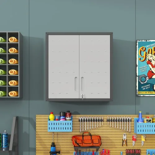 Armario de pared metálico con cerradura y estante - robusto, ideal para garaje, taller y oficina, seguro para mascotas y familia, 77x75x30 cm