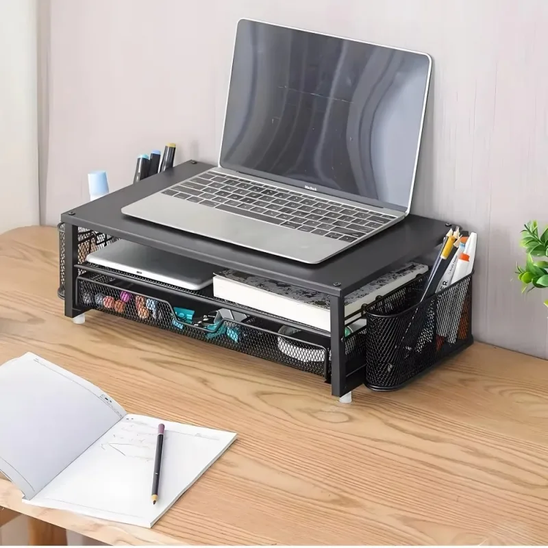 Estantería metálica de dos niveles con cajones autrucker, elevador para ordenador, estantería de oficina para uso en escritorio.