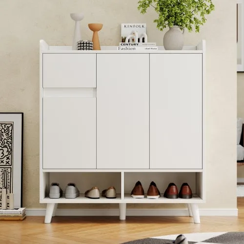 Cómoda / sideboard / zapatero con estantes ajustables – organizador minimalista con patas de madera maciza – medidas: 99x90x35 cm