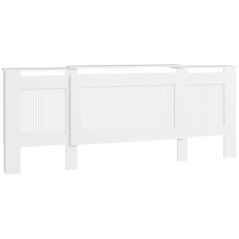 Cubierta de radiador extensible con estante y lamas, cubierta de calefacción 125-201 x 19 x 81,5 cm, color blanco