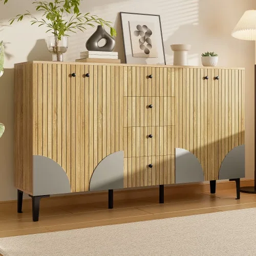 Armario de almacenamiento moderno de madera, 4 puertas y 4 cajones, diseño minimalista, ideal para sala de estar, comedor o pasillo, 160x36x94 cm