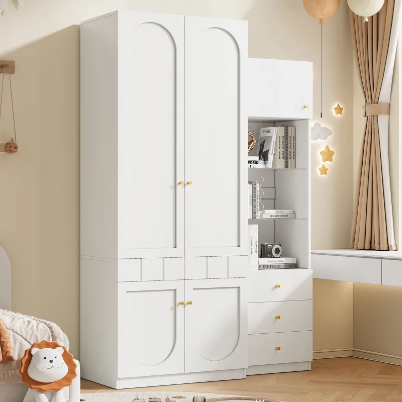 Conjunto de armario y vitrina - 80 x 50 x 200 cm (armario) y 50 x 40 x 180 cm (vitrina) - mdf y paneles lacados - tiradores metálicos - blanco