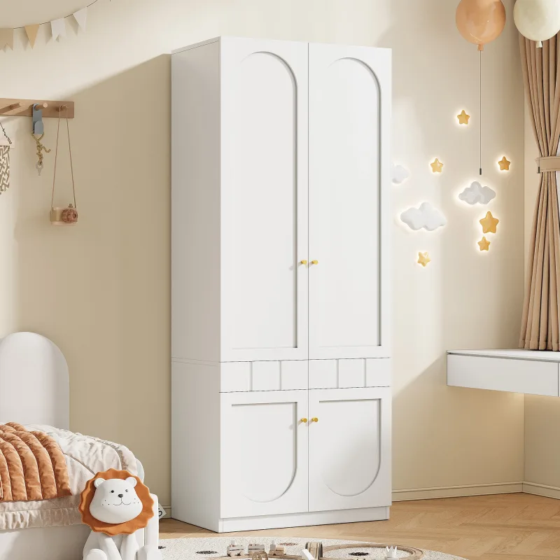 Armario con 4 puertas y 2 cajones - 80 x 50 x 200 cm - mdf - sistema de apertura por presión - estantes fijos - blanco