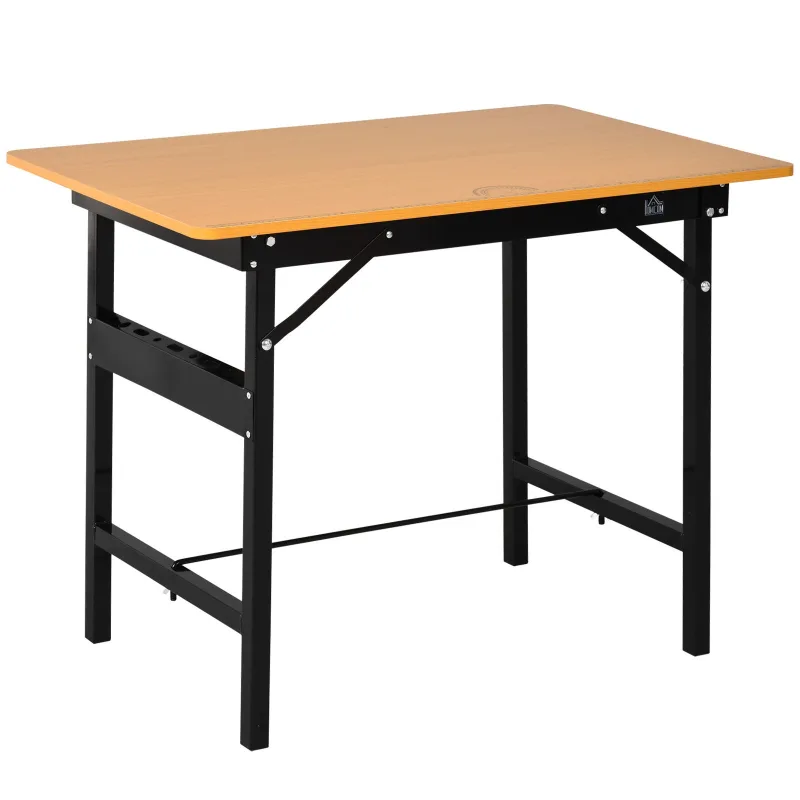 Banco de taller plegable, mesa de trabajo plegable con regla y transportador, mesa de taller de mdf, 100 x 60 x 75,5 cm, amarillo/negro