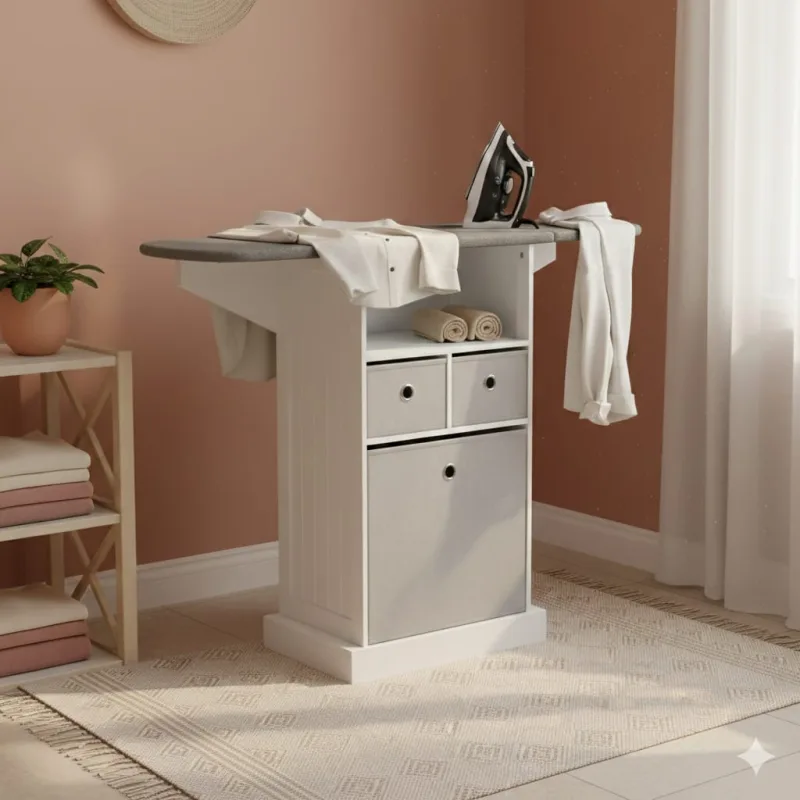 Mueble planchado essenza mdf blanco gris 121x37x89cm plegable ruedas