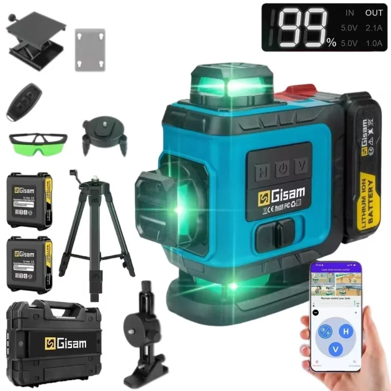 Beaface nivel láser de línea verde de 16 líneas con trípode, herramienta de medición profesional de 360°,nivel 4d y láser vertical,incluye 2 baterías