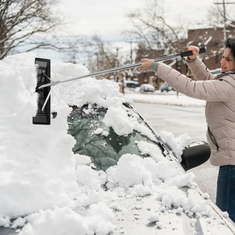 Rastrillo quitanieves aluminio extensible 1,48-6,08m con 4 postes ajustables para techos y vehículos